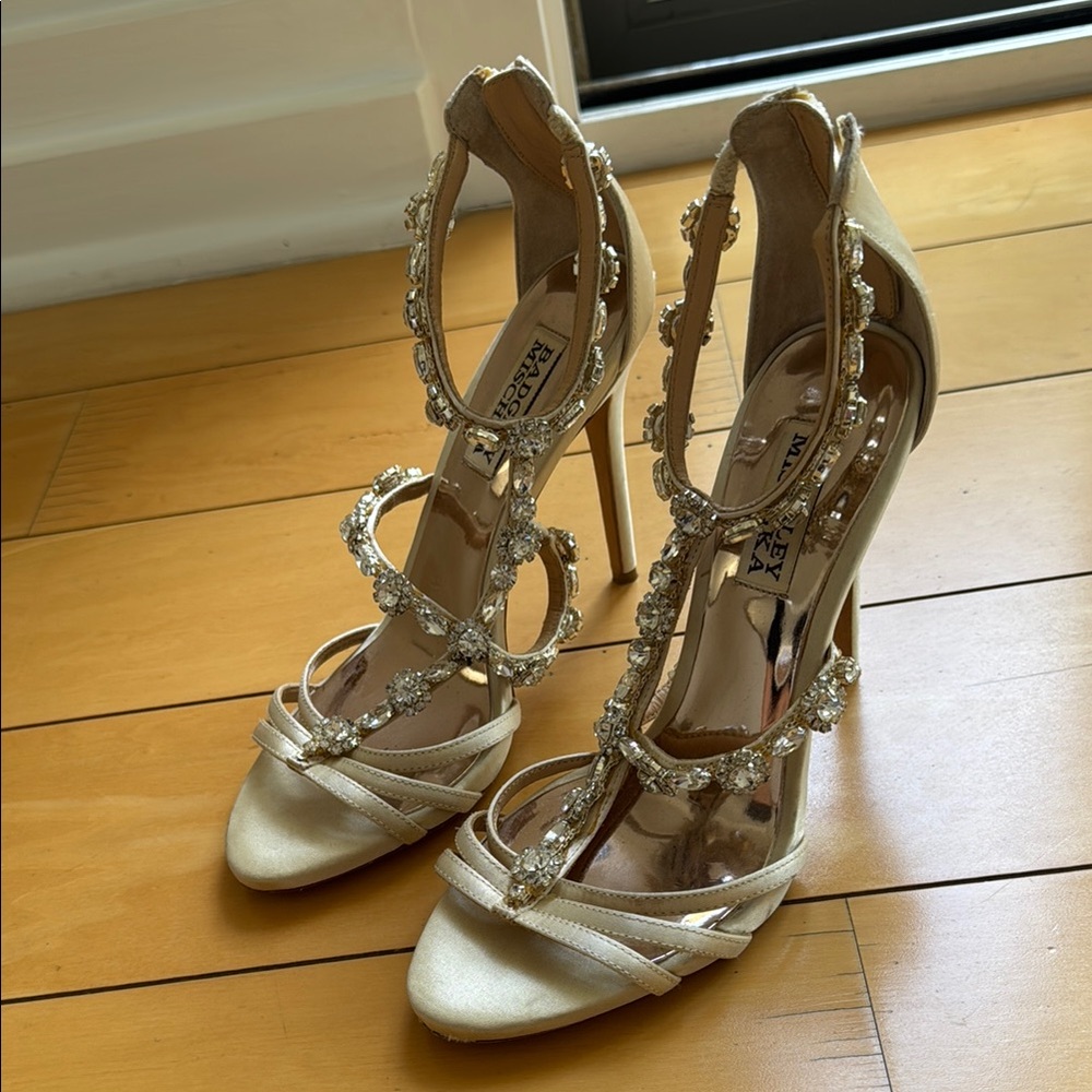 Elegant Cream High Heels with Crystal Embellishments